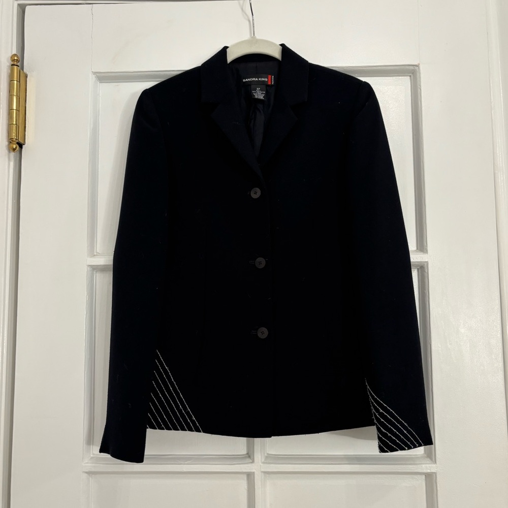Vintage Black Blazer with White Embroidery